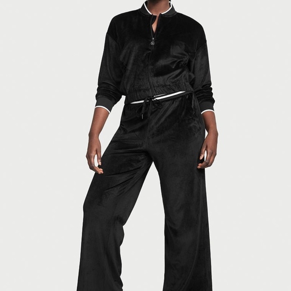 VICTORIAS SECRET WOMENS VELOUR DIAMANTE WIDE LEG SNAP LOUNGE PANTS SZ L/M BLK - Picture 4 of 6